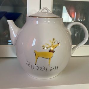 Retired Pottery Barn Reindeer China teapot with lid